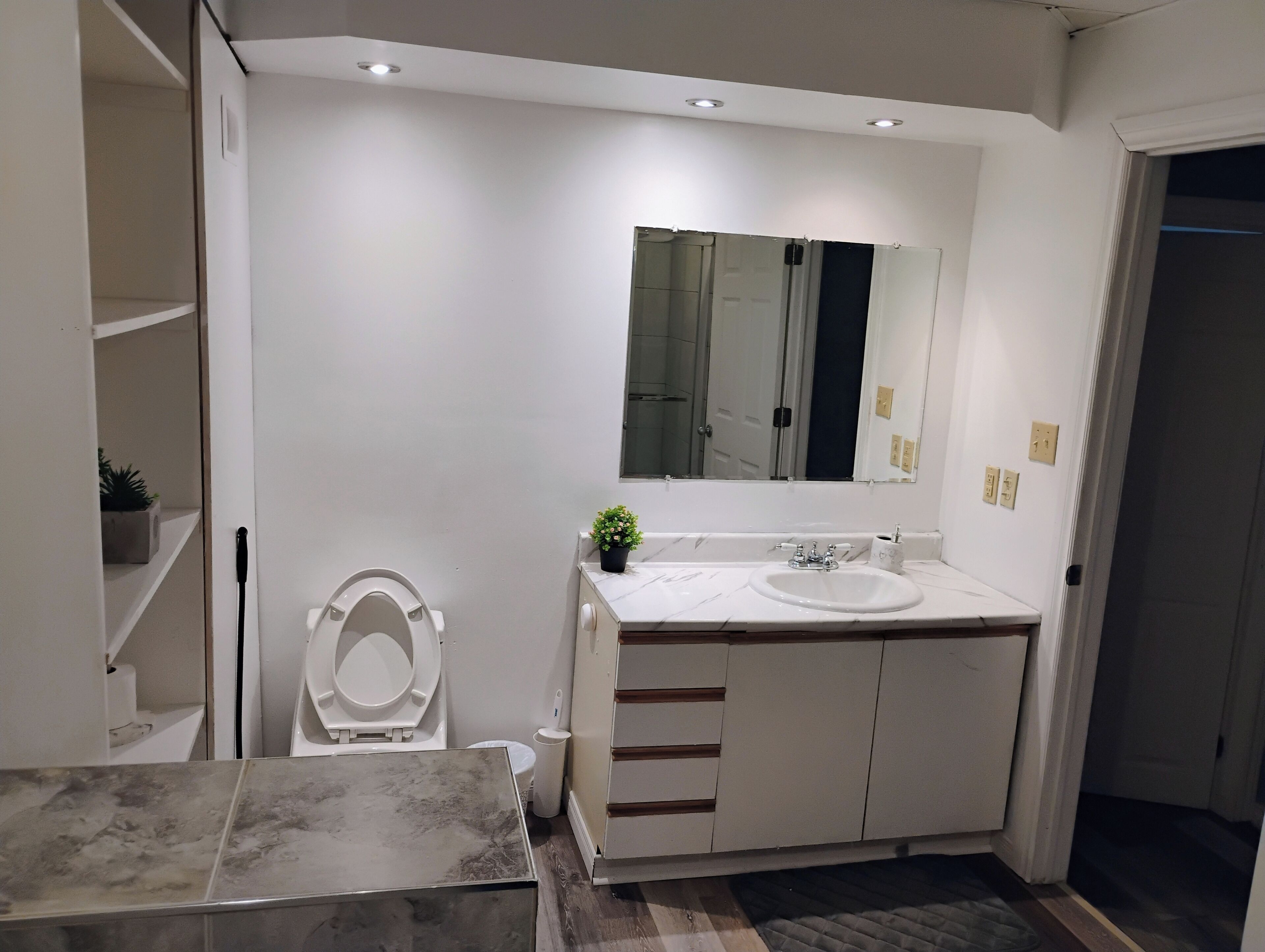 Shower, towels, toilet paper