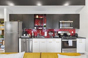 Fridge, microwave, oven, dishwasher