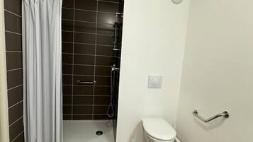 Apartment, 1 Double Bed | Bathroom | Shower, free toiletries, hair dryer, towels
