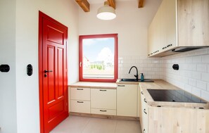 Fridge, stovetop, dishwasher, cookware/dishes/utensils