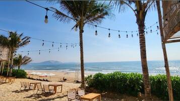 On the beach, white sand
