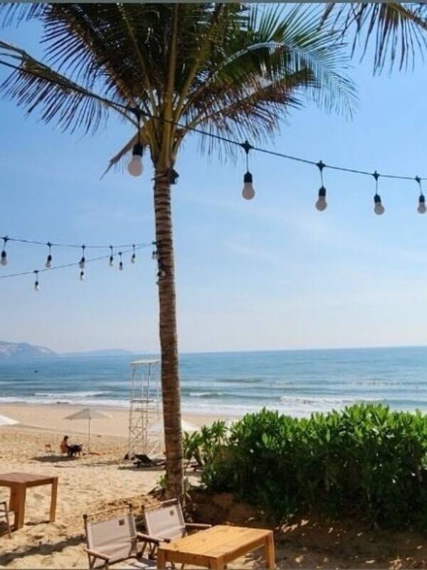 On the beach, white sand