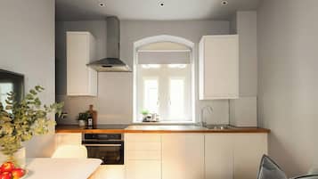 Refrigerador, horno, placa de cocina, cafetera/tetera