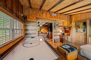 TV, fireplace, video games, foosball
