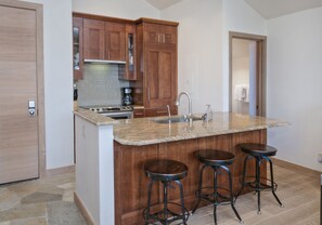 Fridge, microwave, dishwasher, coffee/tea maker