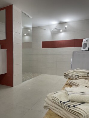 シャワー、ヘアドライヤー、ビデ、タオル