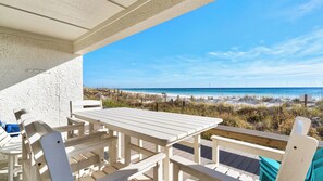 Outdoor dining - 1st-Floor Gulf-Front Condo • Sleeps 7 + Free Attraction Tickets! (Santa Rosa Beach)