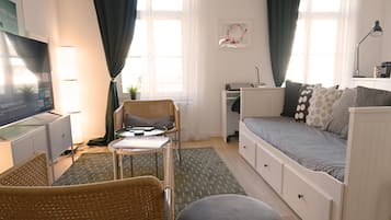 1 chambre, bureau, fer et planche Ă  repasser, lit parapluie