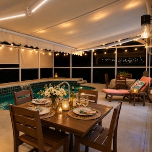 Outdoor dining - Private Pool Oasis + Hot Tub ,Quiet Luxury in The Villages, Pet Friendly (The Villages)