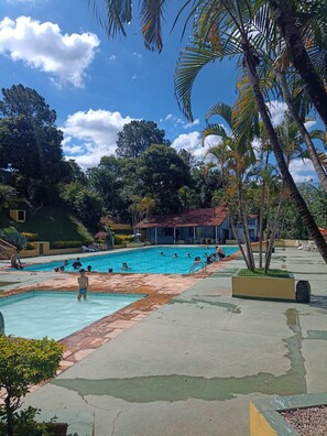 Outdoor pool, sun loungers