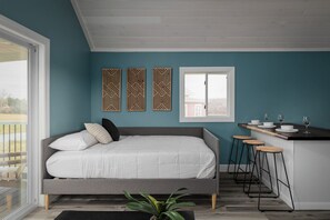 4 habitaciones, escritorio y tabla de planchar con plancha 