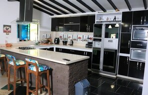 Fridge, microwave, stovetop, electric kettle