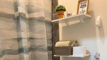 Towels, soap, shampoo, toilet paper