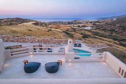 Private Hillside Cycladic Estate with mountain and ocean views olive grove