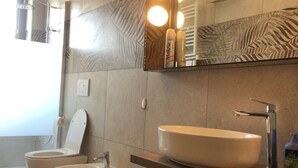 Regadera, secadora de cabello, bidet, toallas 
