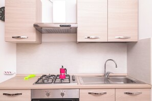 Fridge, oven, stovetop, coffee/tea maker