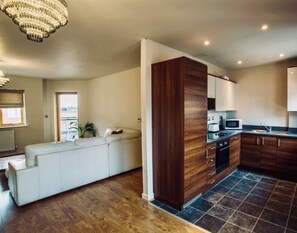 Apartment | Private kitchen | Fridge, microwave, oven, stovetop