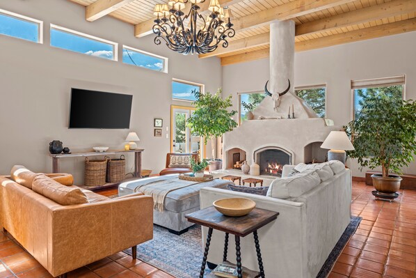 Smart TV, fireplace, video games, books