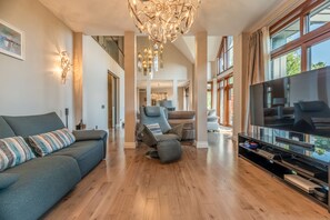 TV connectée, cheminée, jeux vidéo, lecteur de DVD