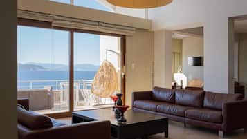 Biệt thự dành cho gia đình | Khu phòng khách | Smart TV 43-inch có truyền hình cáp, lò sưởi, Netflix