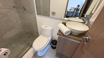 Basic Apartment | Bathroom | Shower, towels, soap, toilet paper
