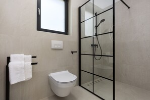 Douche, séchoir à cheveux, serviettes fournies, savon