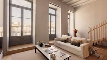 Two-bedroom Duplex Apartment With City View | Wohnbereich | 43-Zoll-Smart-TV mit Digitalempfang