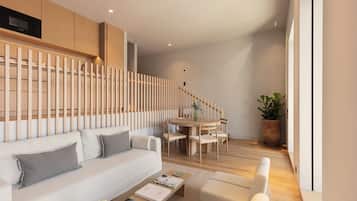 Superior Three-bedroom Duplex Apartment With Balcony and City View | Wohnbereich | 43-Zoll-Smart-TV mit Digitalempfang