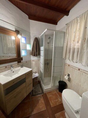 Dusche, Haartrockner, Handtücher, Seife