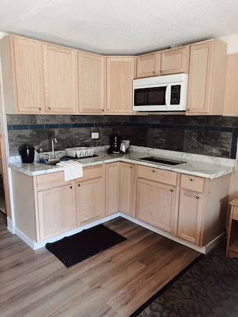 Signature Double Room | Private kitchen | Stovetop, cookware/dishes/utensils, freezer. Hampton Motel