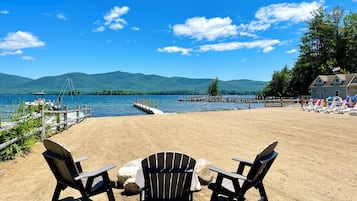 Private beach, beach umbrellas