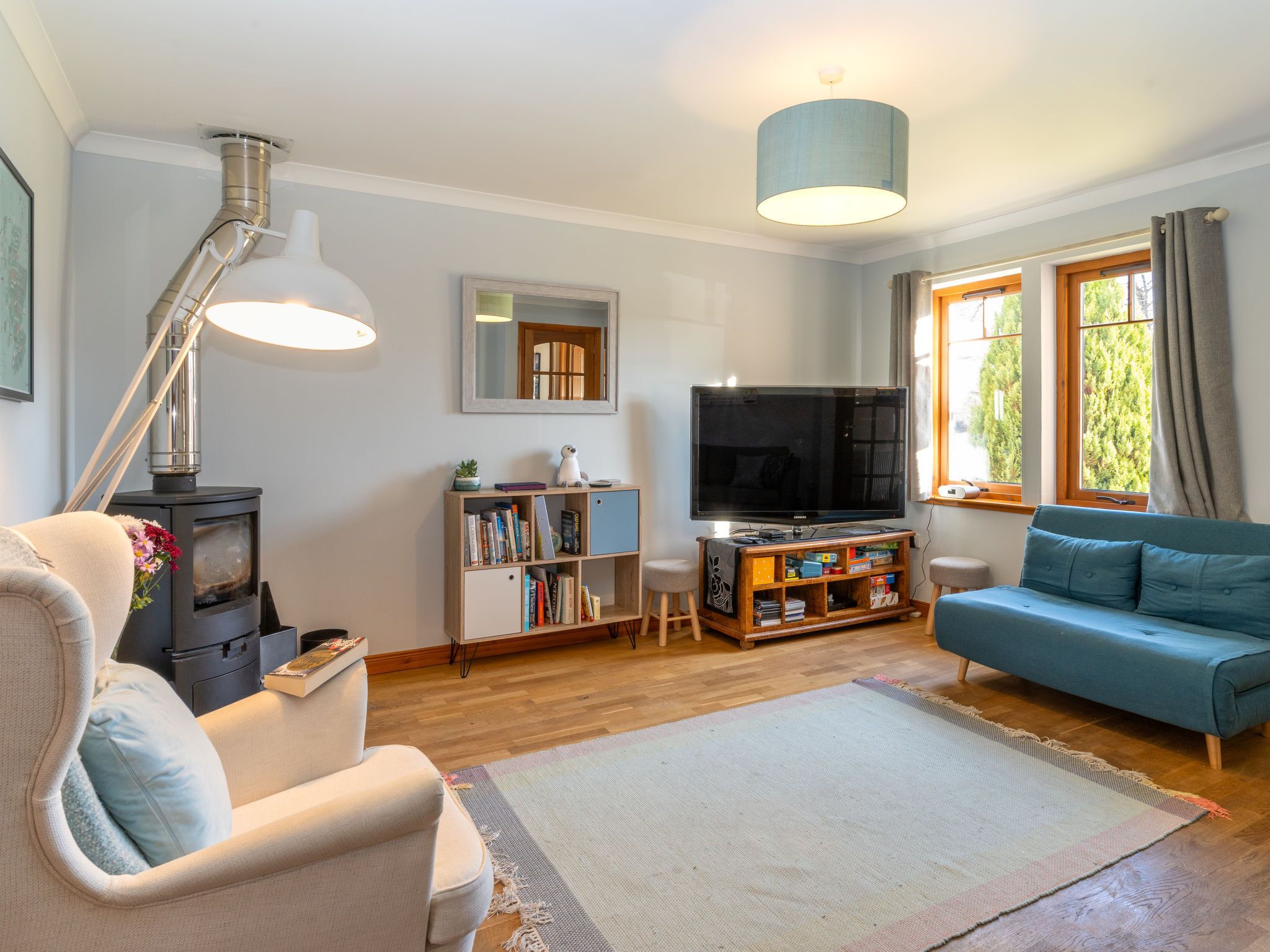 TV, fireplace