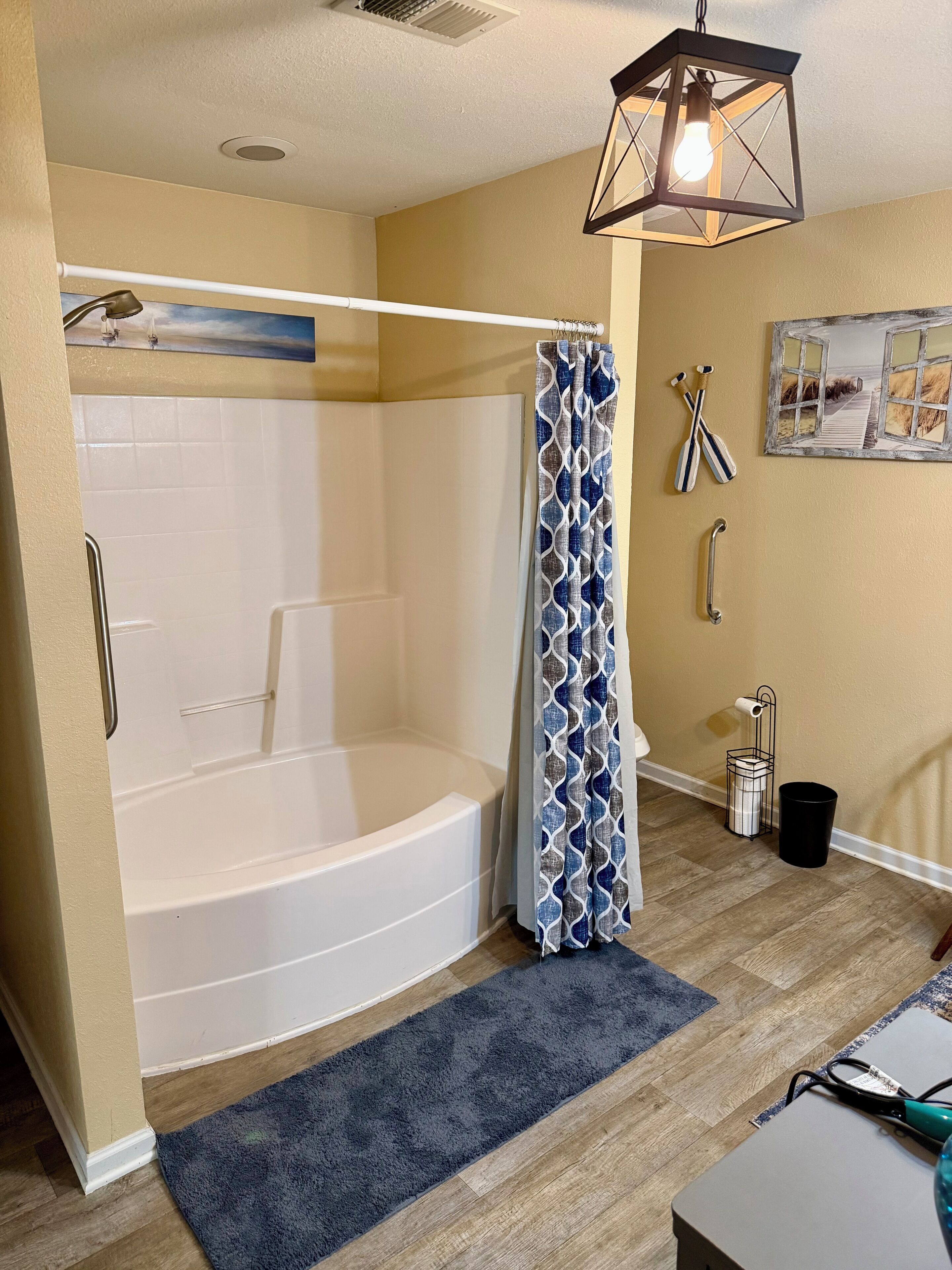 Shower, towels, soap, shampoo