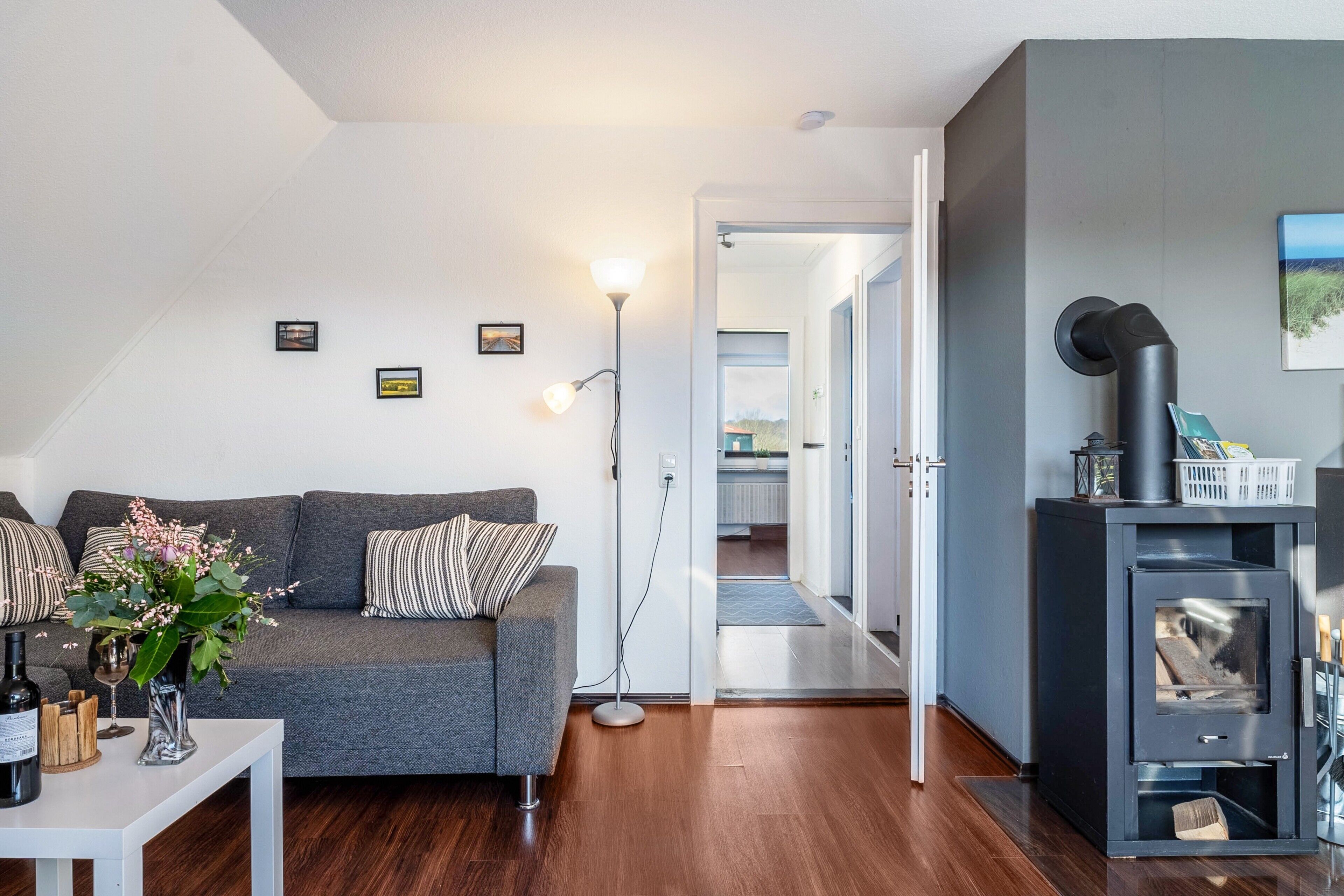 TV, lareira, aparelho de som