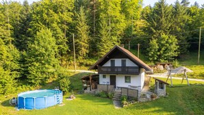 A house with a pool, surrounded by trees. - House Naturalina With Pool Near Tolmin (Tolmin)
