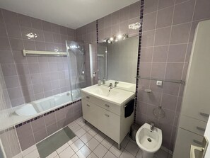 Secador de pelo, bidet, toallas