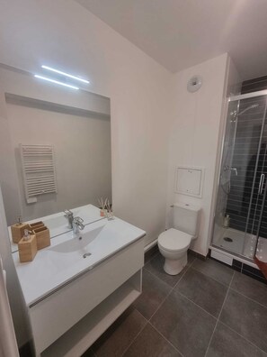 Haartrockner, Handtücher, Seife, Toilettenpapier