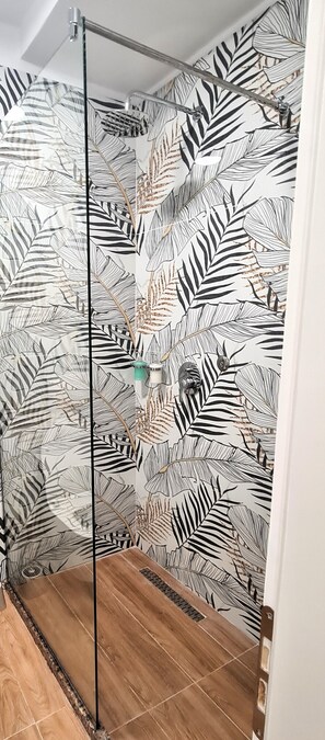 Douche, séchoir à cheveux, bidet, serviettes fournies
