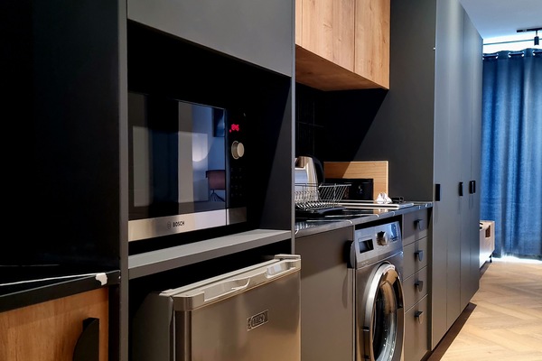 Apartamento standard, 1 cama de casal, para não fumantes | Cozinha privada | Geladeira, micro-ondas, torradeira