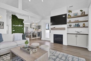 Smart TV, fireplace, stereo, printers