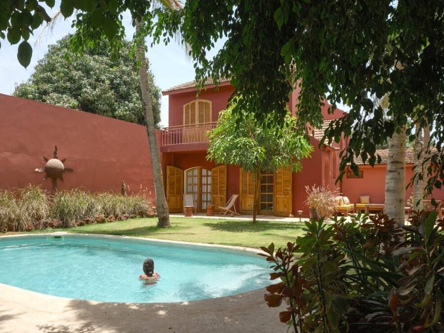 Outdoor pool, pool umbrellas, pool loungers