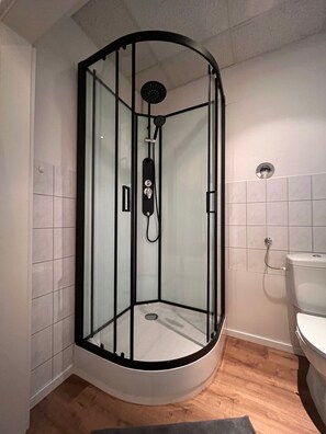 Dusche, Handtücher, Seife, Toilettenpapier