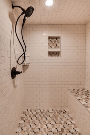 Shower, eco-friendly toiletries, hair dryer, towels