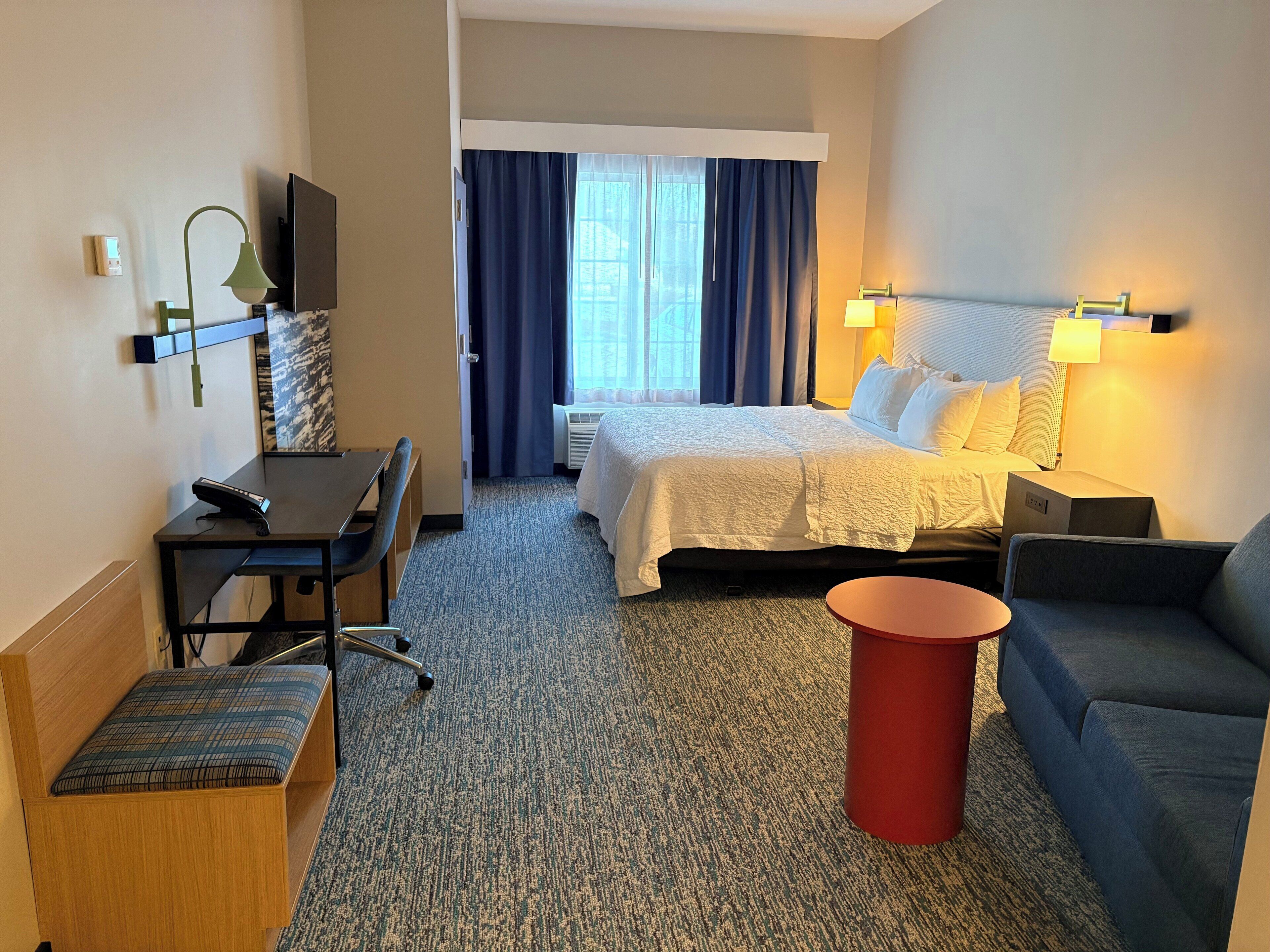 Pillowtop beds, desk, laptop workspace, blackout drapes