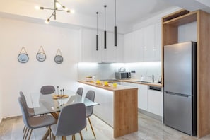 Fridge, microwave, oven, dishwasher