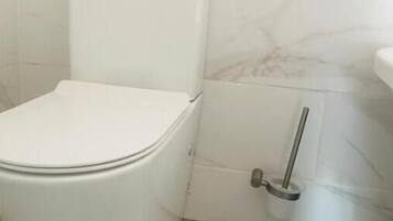 Ducha, secador de pelo, toallas, jabón