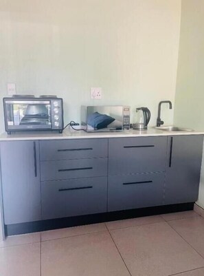 Microwave, oven, stovetop, electric kettle