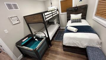 2 bedrooms, desk, iron/ironing board, travel crib