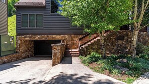 A house with a stone entrance, a staircase leading to a second floor, and a tree in the foreground. -  Etta Place 6 by AvantStay | Ski In/ Ski Out Unit! (Telluride)