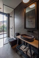 Romantic Room (XX) | Bathroom | Separate tub and shower, free toiletries, hair dryer, bathrobes